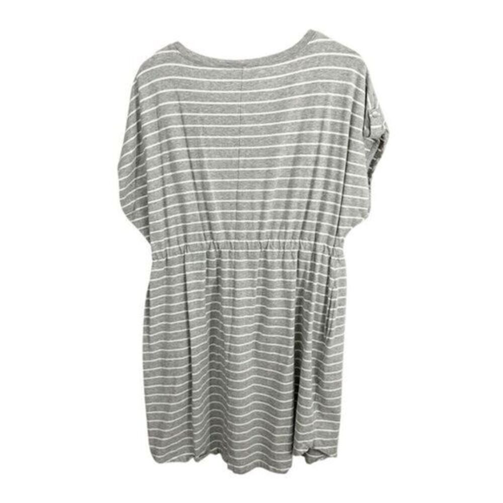 Rafaella Short Sleeve Drawstring Striped Above Knee Dress Heather Grey White XXL - Picture 4 of 7